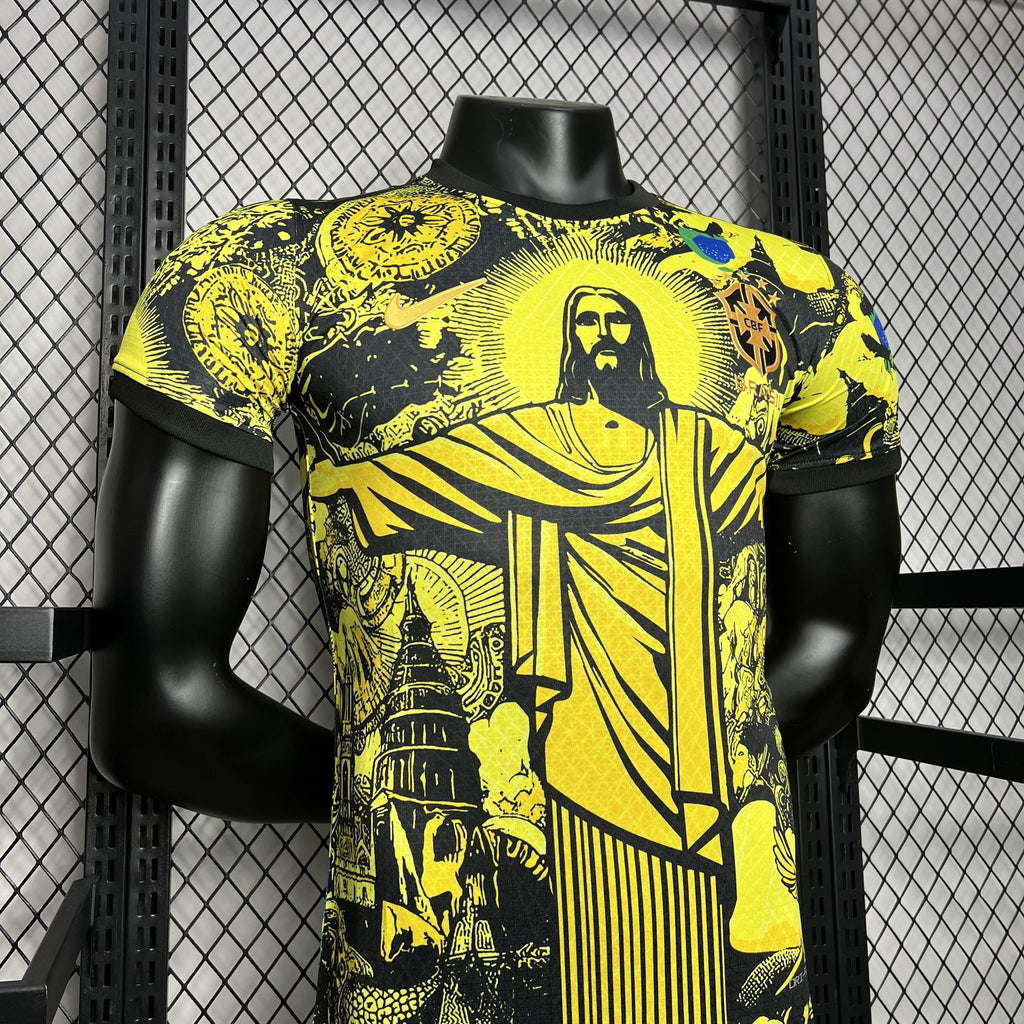 CAMISOLA BRASIL ESPECIAL EDITION JESUS CRISTO REDENTOR 2024 homem (VERSÃO JOGADOR) - AMARELO