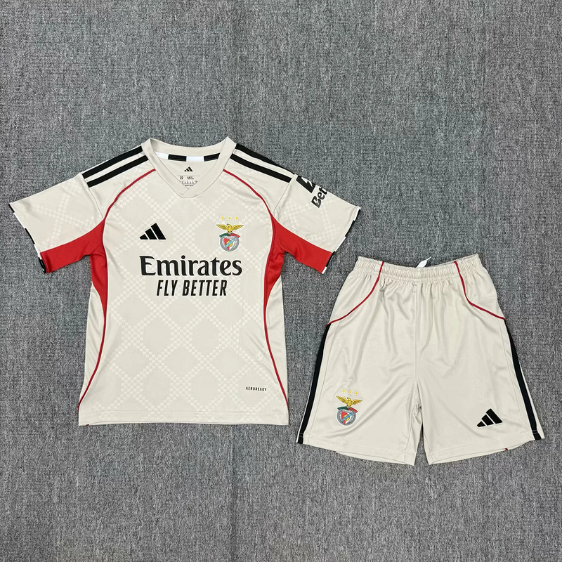 Camisola SL Benfica Alternativa 25/26 Infantil – Equipamento Secundário Bege Criança